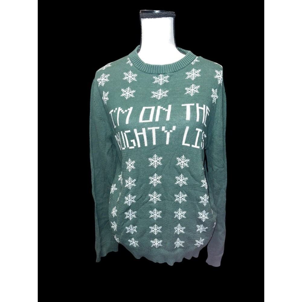 Alex Stevens Mens Size M “I’m On The Naughty List” Ugly Christmas Sweater Green